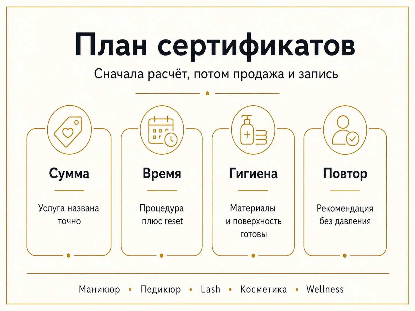 Инфографика для beauty-сертификатов: стоимость, время помещения, гигиенический reset и повторная запись в Dollea Мюнхен