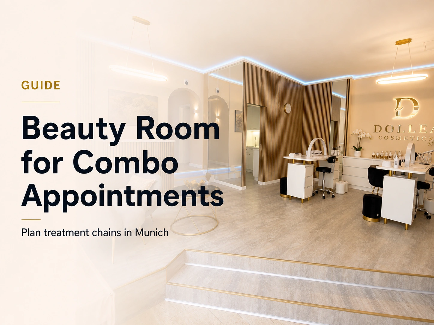 Dollea Beauty Coworking in Munich as a hero image for combo appointments with nail desks, lounge area and workspace selection