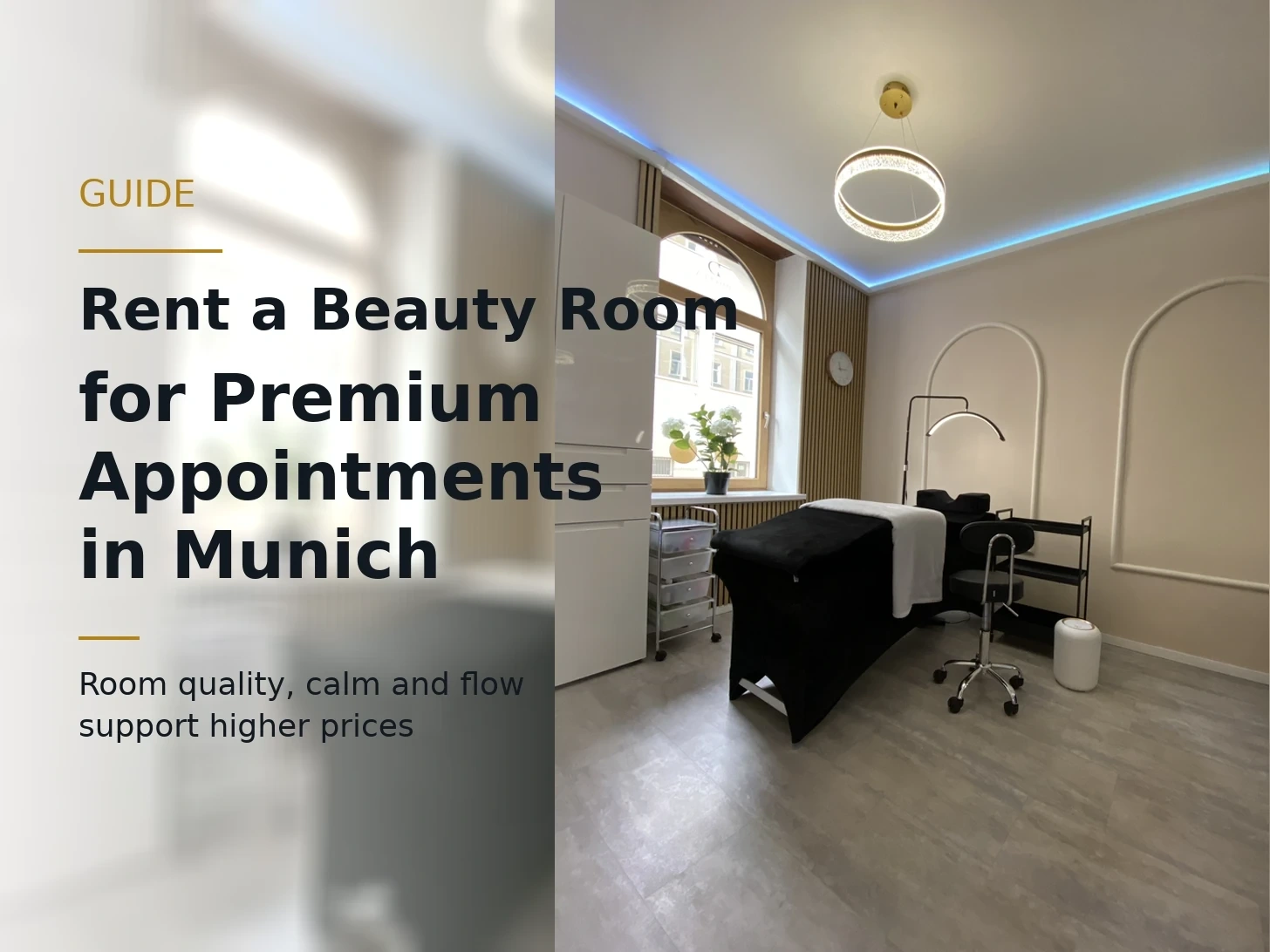Bright Dollea Lash Lounge room in Munich with guide title for premium beauty room appointments