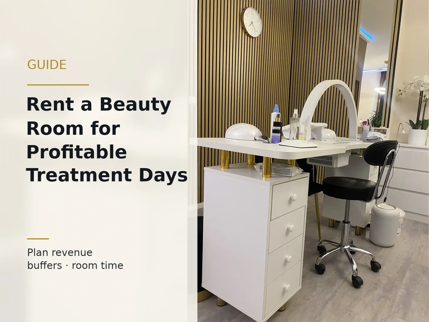 Bright Dollea Nail Desk in Munich with guide title about profitable beauty treatment days