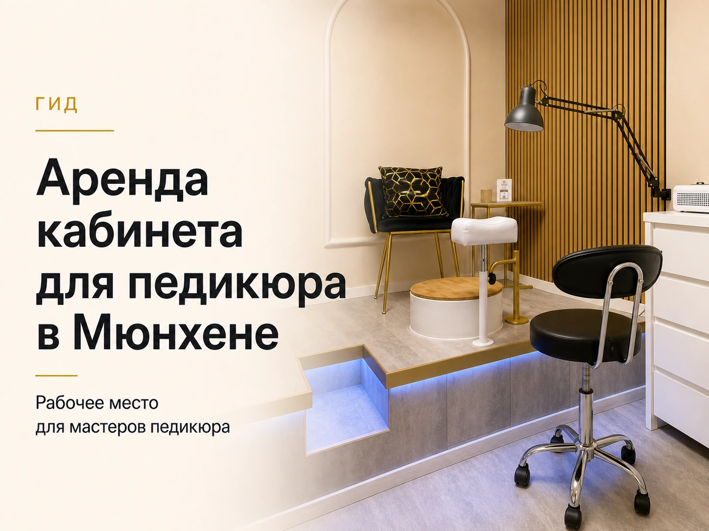 Рабочее место Dollea Feet в Мюнхене с заголовком об аренде кабинета для педикюра