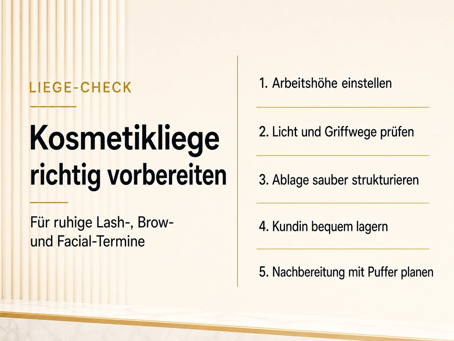 Kosmetikliege-Checkliste zur Vorbereitung ruhiger Lash-, Brow- und Facial-Termine in München