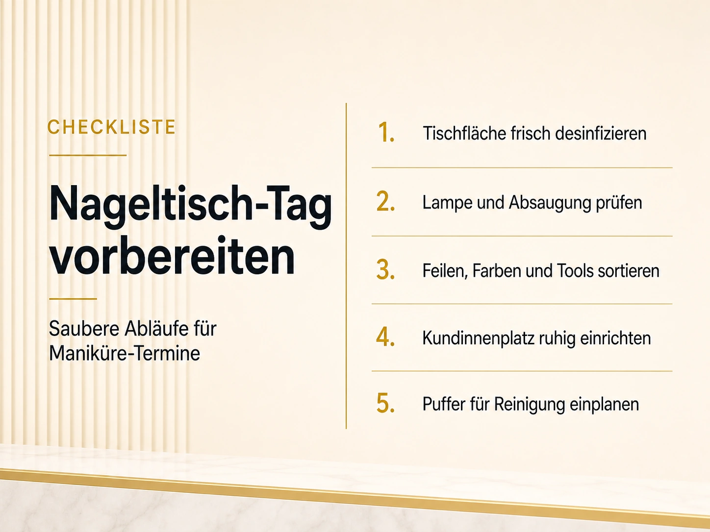 Checkliste Nageltisch-Tag vorbereiten mit sauberen Abläufen für Maniküre-Termine